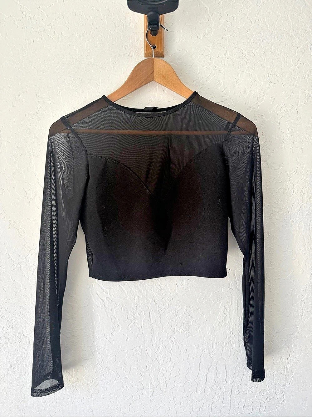 Windsor Sheer Mesh Long Sleeve Crop Top Black